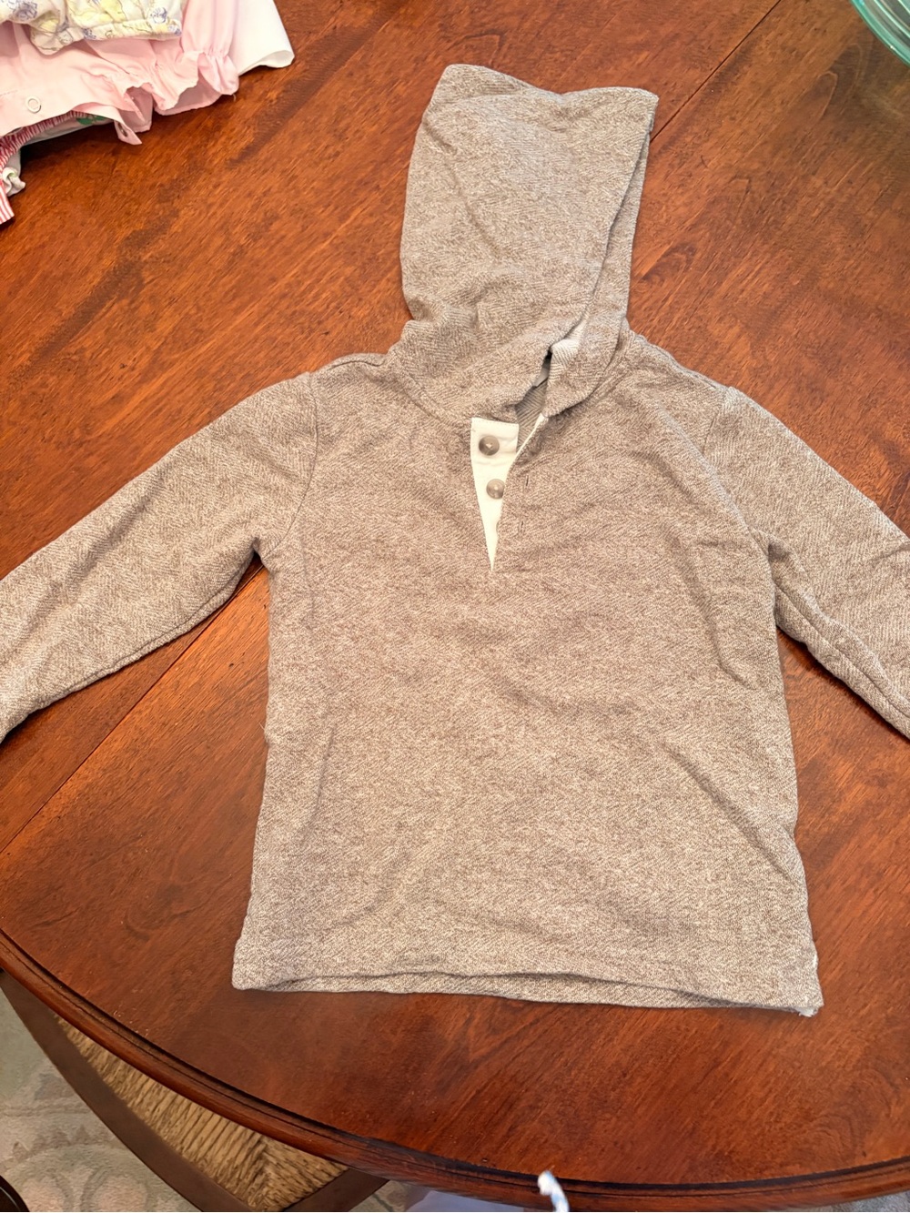 Janie and Jack Herringbone Gray Hooded Henley Sweatshirt